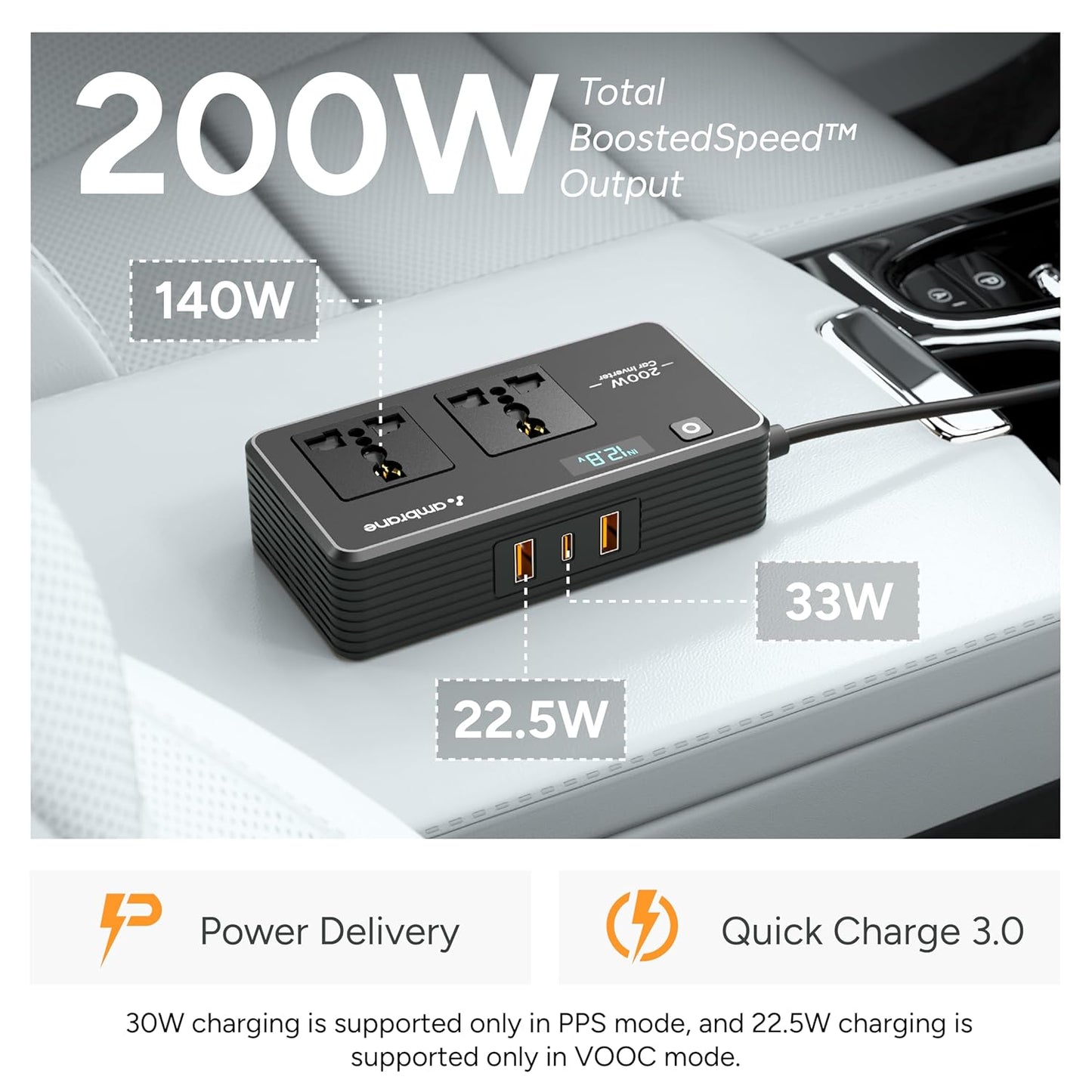 Ambrane 200W Car Power Inverter/Laptop Charger