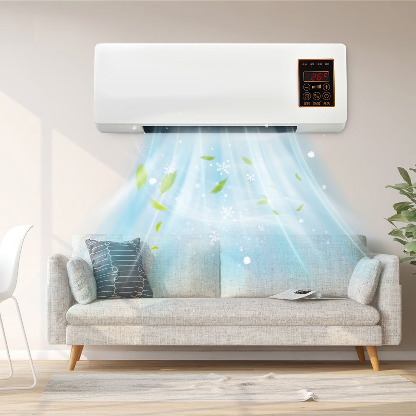 SAWON (16 YEAR WARRANTY) Indoor Wall Heater 1500W - Quiet Operation, 8H Timer, Air Conditioner Function, Perfect for Bedroom & Home Heating & Cooling Compact & Stylish
