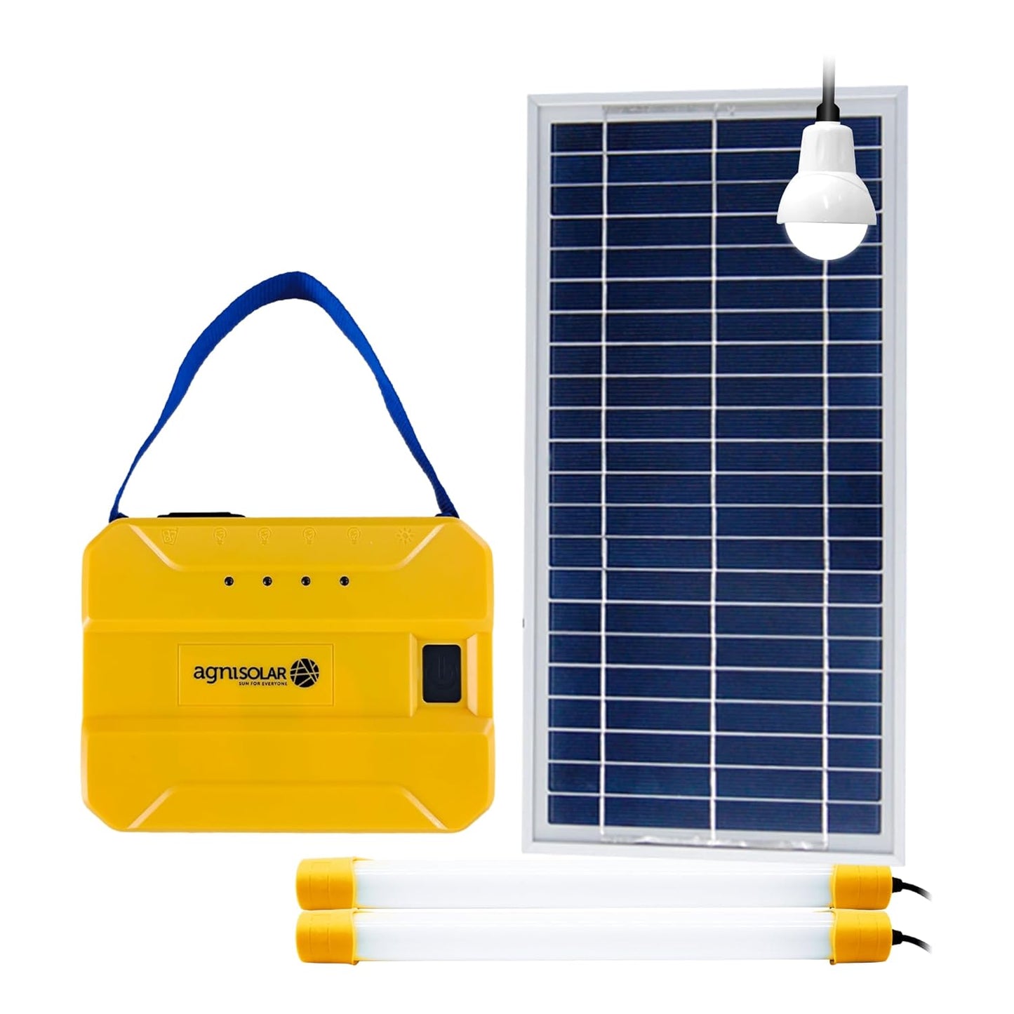 AgniSolar Home Lighting Kit 5: Efficient Solar Light for Home, Outdoor, Camping. Easy Installation-USB Charging-Waterproof 8W Panel-Portable-Durable-Energy-Saving-Bright-Affordable. Charges in a Day!