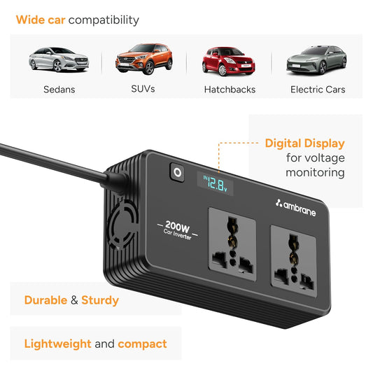 Ambrane 200W Car Power Inverter/Laptop Charger