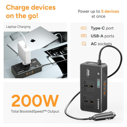 Ambrane 200W Car Power Inverter/Laptop Charger