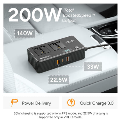 Ambrane 200W Car Power Inverter/Laptop Charger