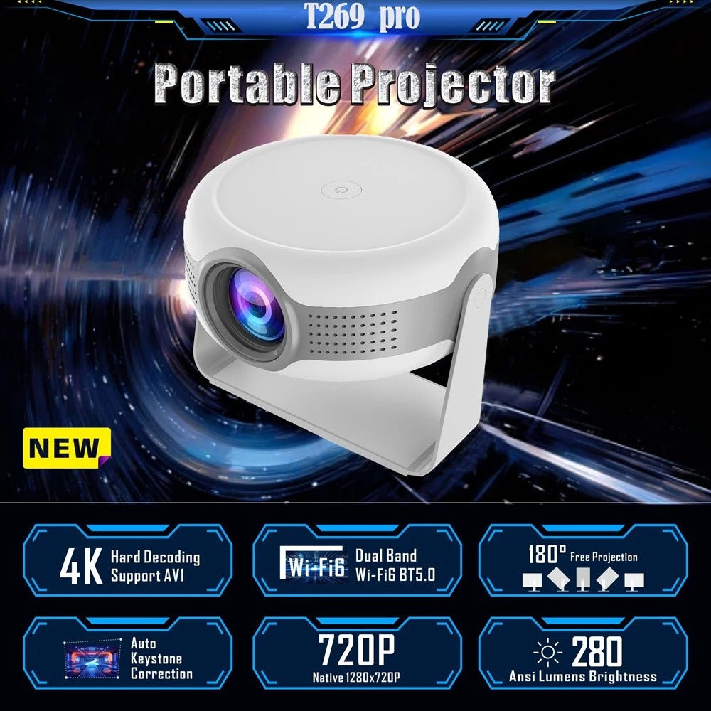 Tripsky Android proyektor T269 pro WiFi dual-band 320 Ansl Smart Projector Hi-Fi speaker Android 12.0 Portable 130-inch large screen