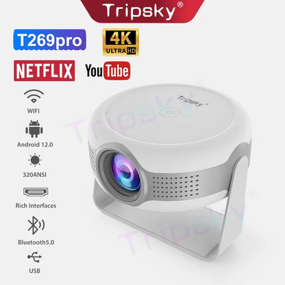 Tripsky Android proyektor T269 pro WiFi dual-band 320 Ansl Smart Projector Hi-Fi speaker Android 12.0 Portable 130-inch large screen